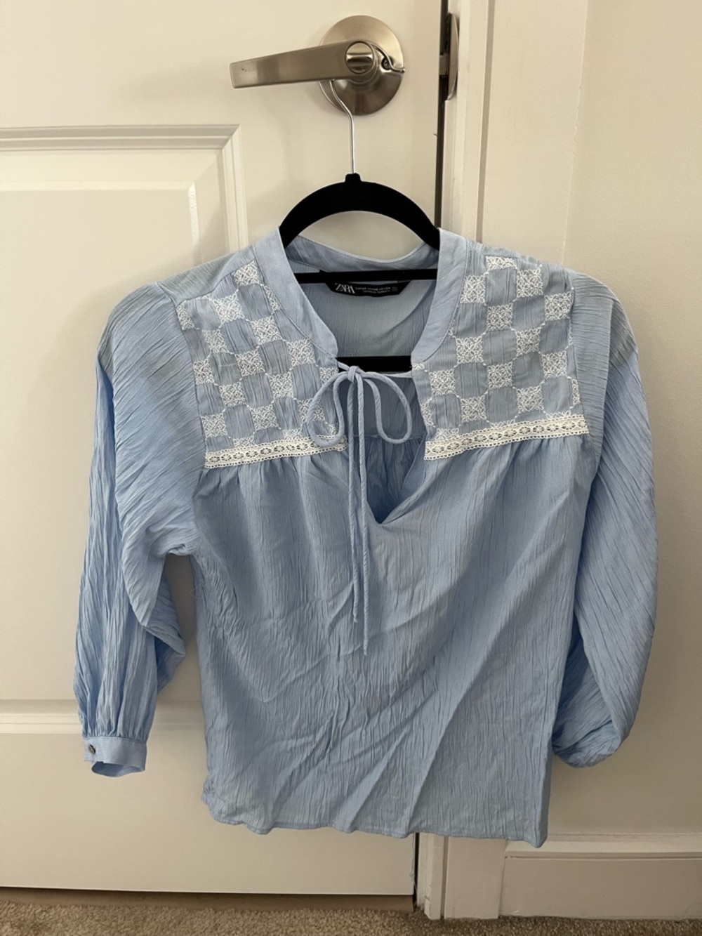 Zara Light Blue Lace Peasant Blouse